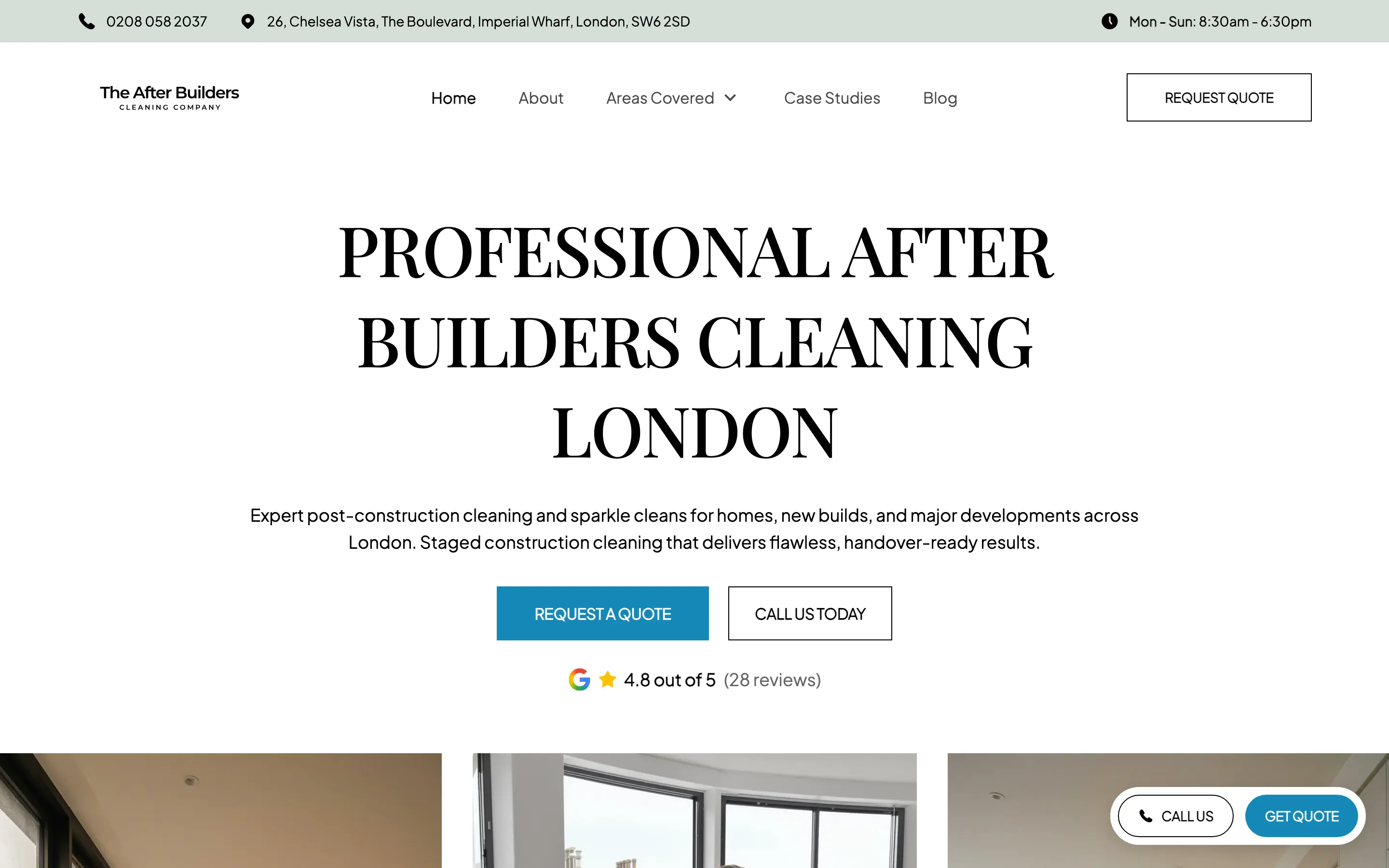 The After Builders Cleaning Company website homepage built by Local Ladder, cleaning in London