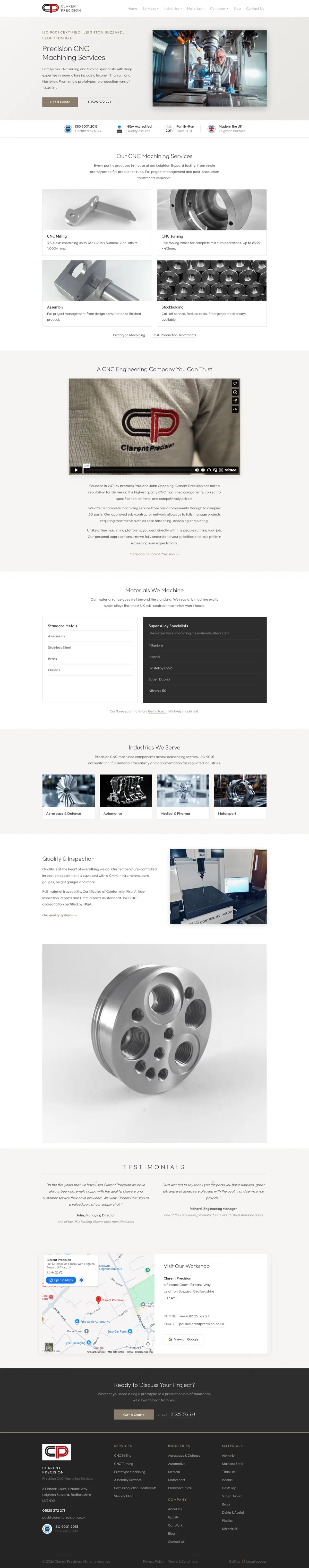 The full Clarent Precision homepage, built by Local Ladder