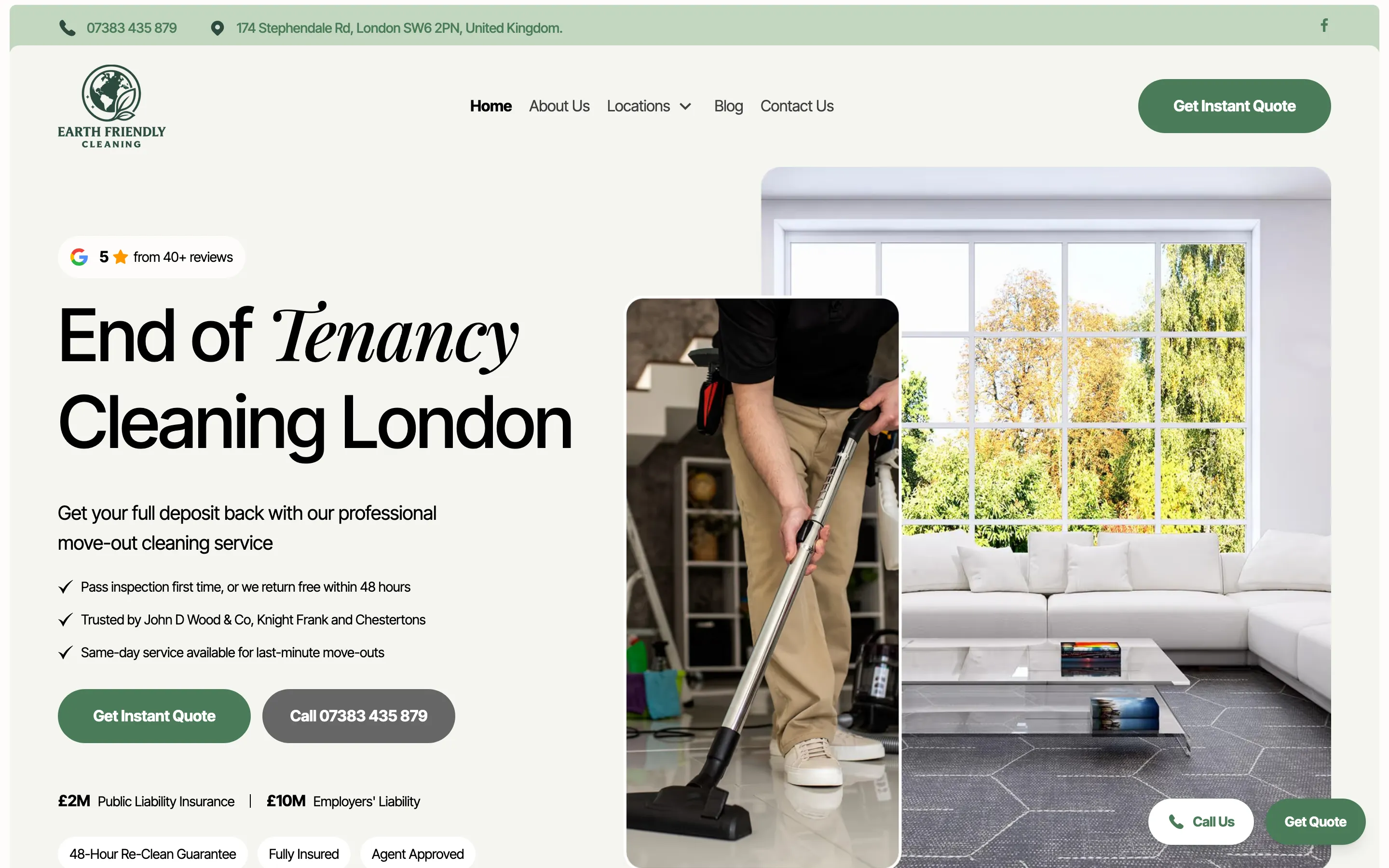 Earth Friendly Cleaning website homepage built by Local Ladder, cleaning in London