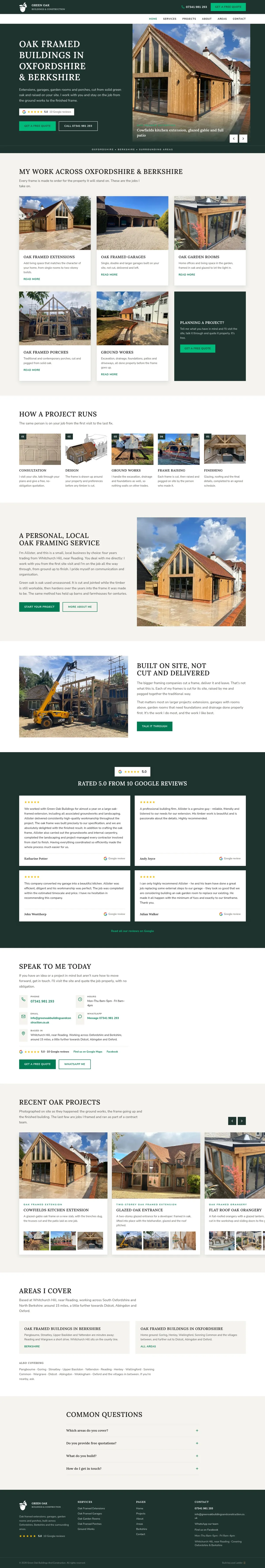The full Green Oak Buildings And Construction homepage, built by Local Ladder