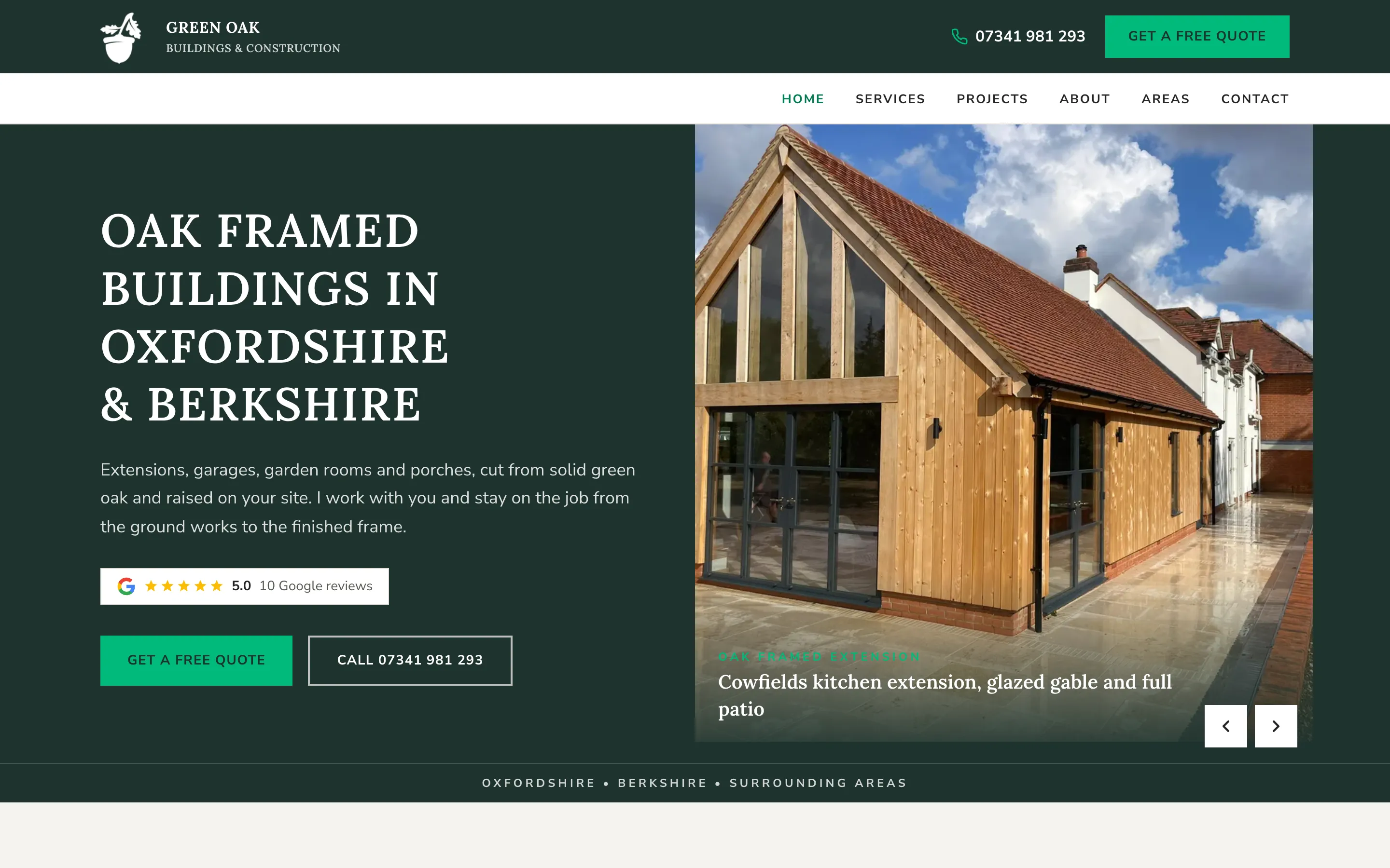 Green Oak Buildings And Construction website screenshot