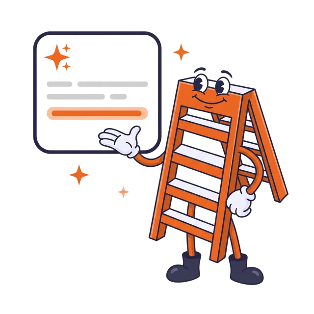 The Local Ladder mascot presenting an AI chat window that recommends the business