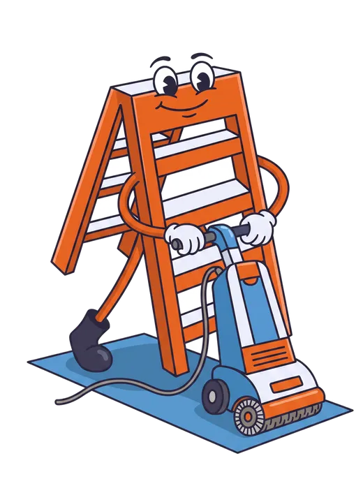 The Local Ladder mascot as a cartoon carpet cleaner