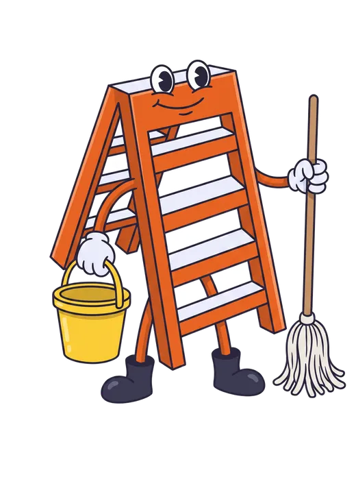 The Local Ladder mascot as a cartoon cleaner