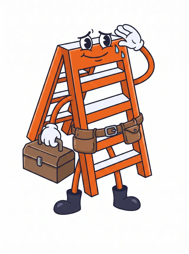 The Local Ladder mascot wearing a tool belt and carrying a toolbox