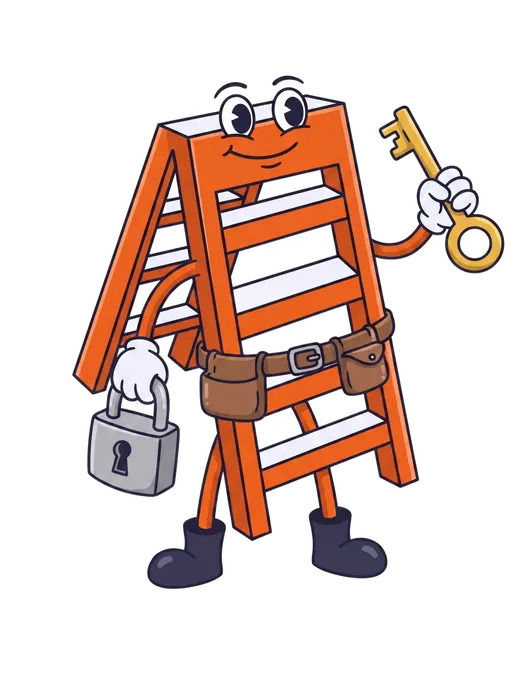 The Local Ladder mascot as a cartoon locksmith