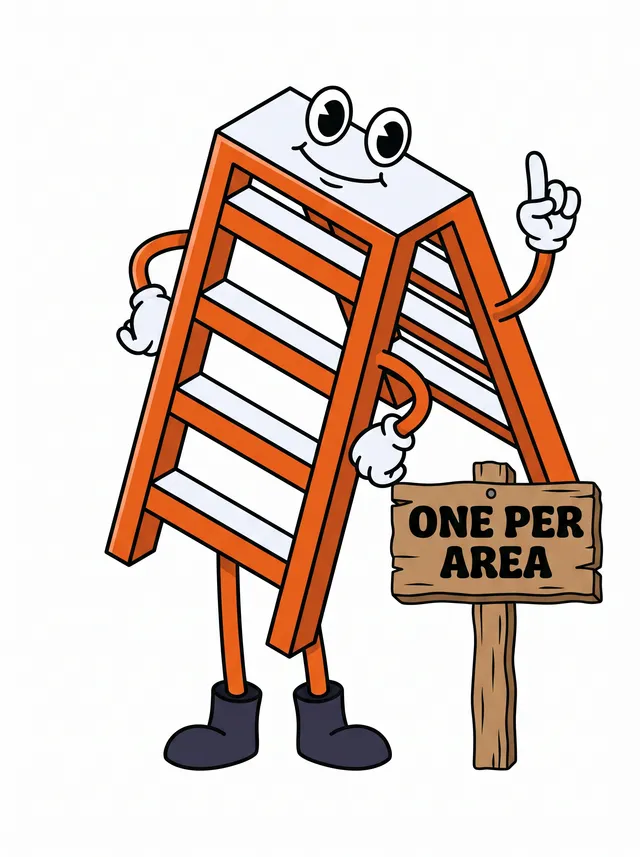 The Local Ladder mascot next to a sign reading one per area