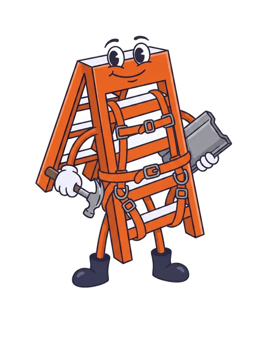 The Local Ladder mascot as a cartoon roofer
