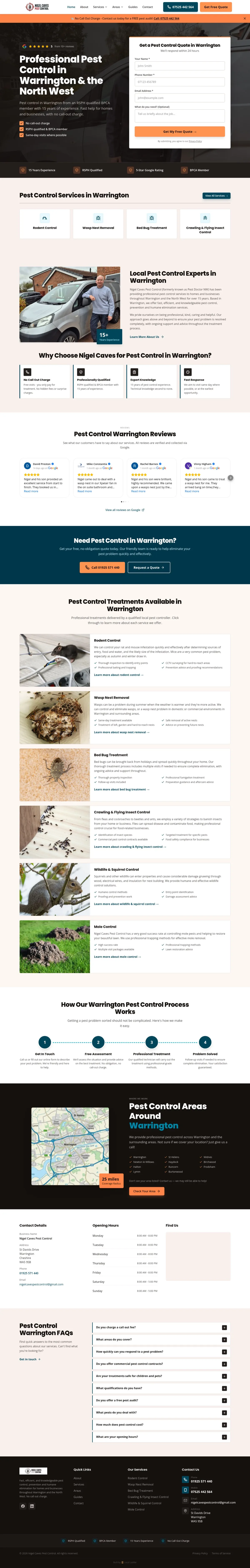 The full Nigel Caves Pest Control homepage, built by Local Ladder