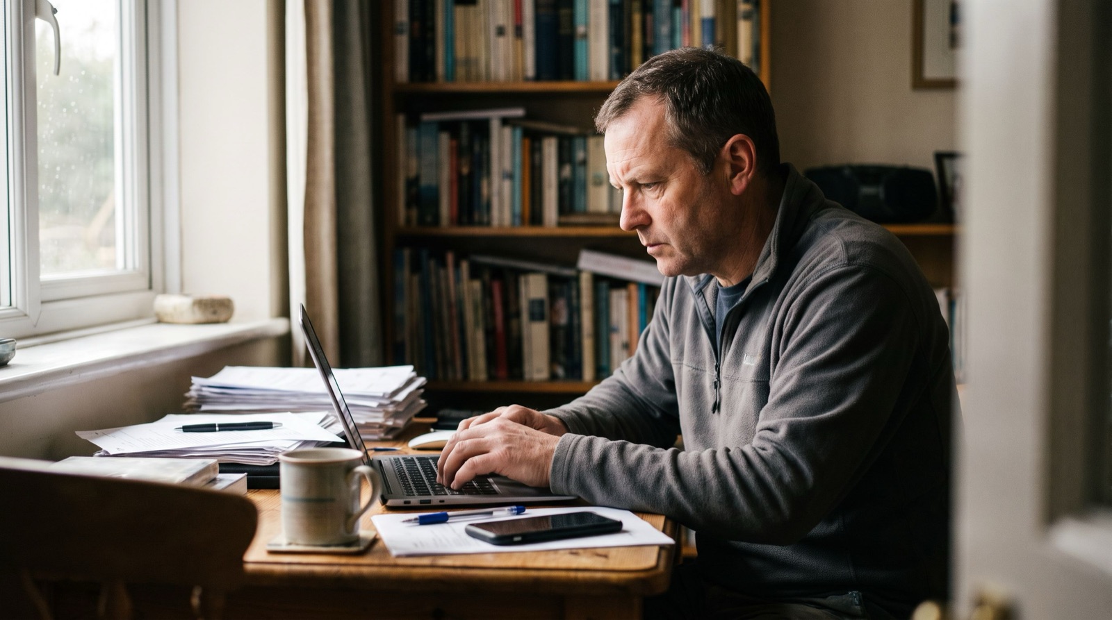 How to cancel Checkatrade: a tradesman writing his cancellation notice at his home office desk